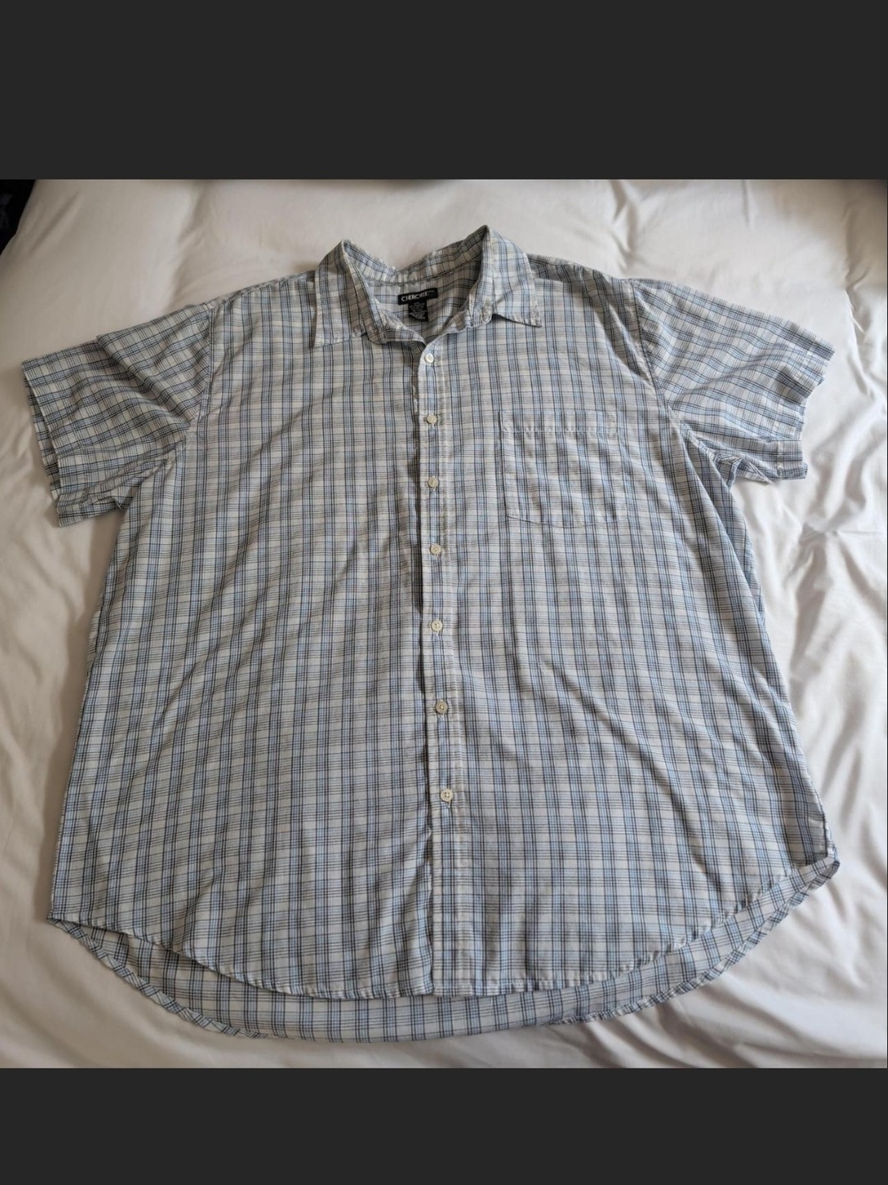 Cherokee Light Blue and White Plaid Short-Sleeve Button-Down Shirt